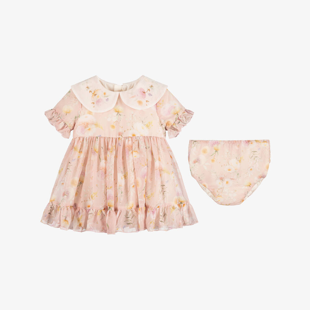EIRENE-Girls Dusky Pink Floral Print Chiffon Dress | Childrensalon Outlet