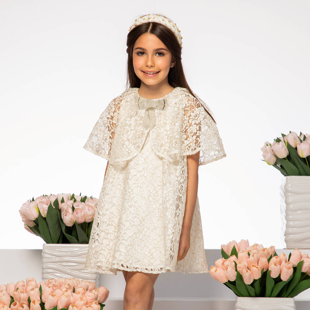 EIRENE-Girls Elegant Ivory Lace Dress | Childrensalon Outlet