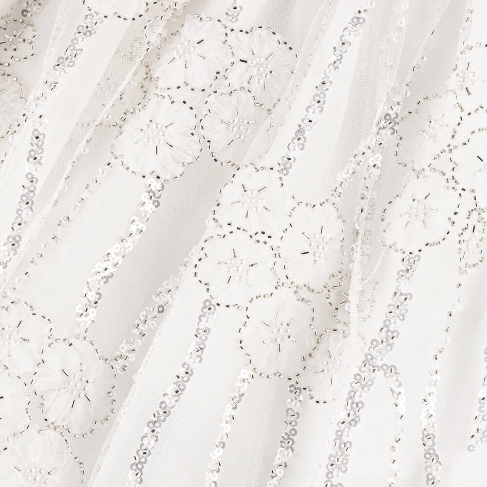 EIRENE-Girls Elegant White Beaded Collar Dress | Childrensalon Outlet