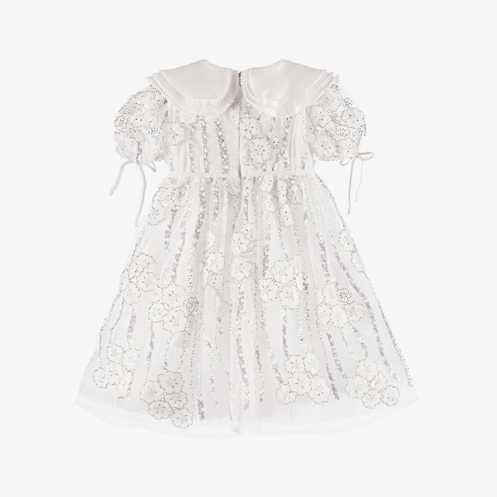 EIRENE-Girls Elegant White Beaded Collar Dress | Childrensalon Outlet