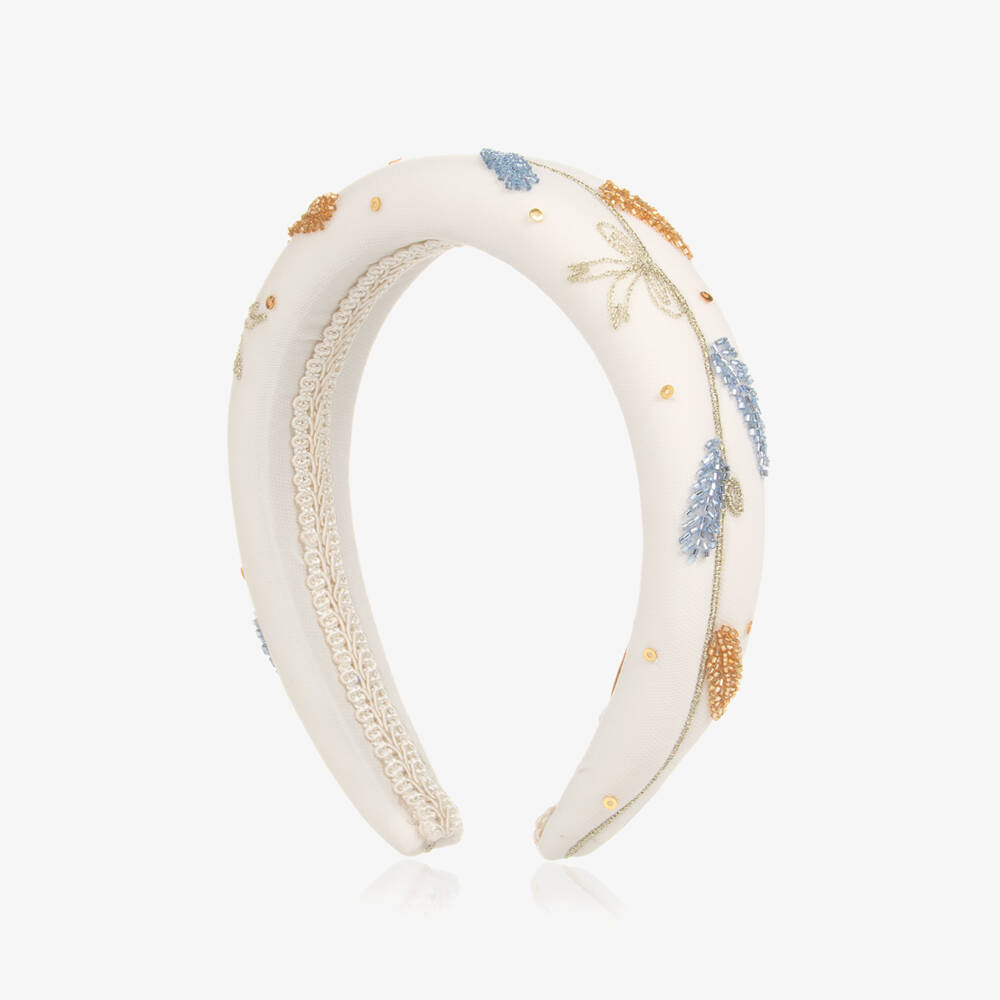 EIRENE-Girls Festive Ivory Embroidered Hairband | Childrensalon Outlet