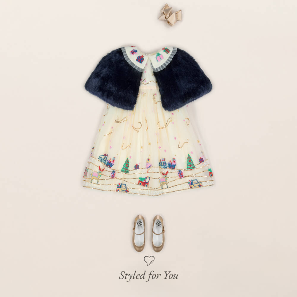 EIRENE-Girls Festive Ivory Sequin Dress | Childrensalon Outlet