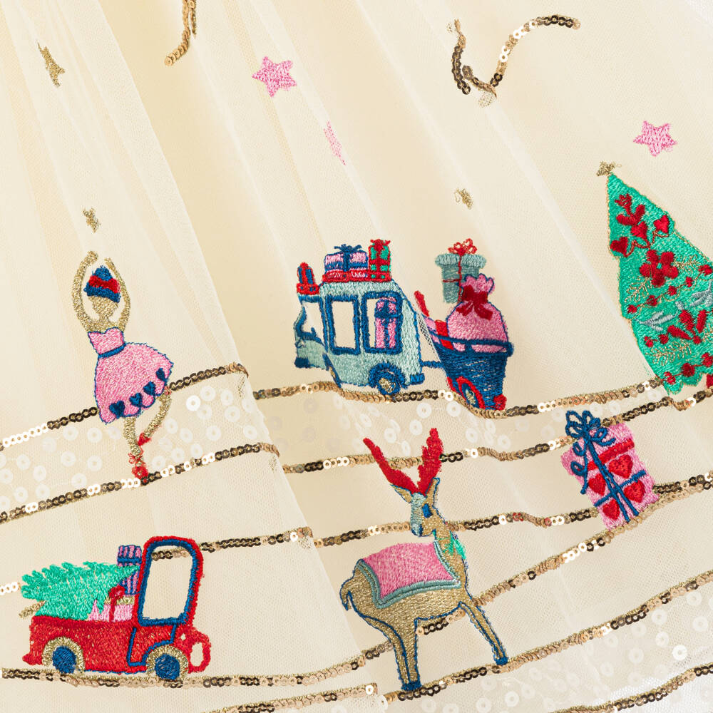 EIRENE-Girls Festive Ivory Sequin Dress | Childrensalon Outlet