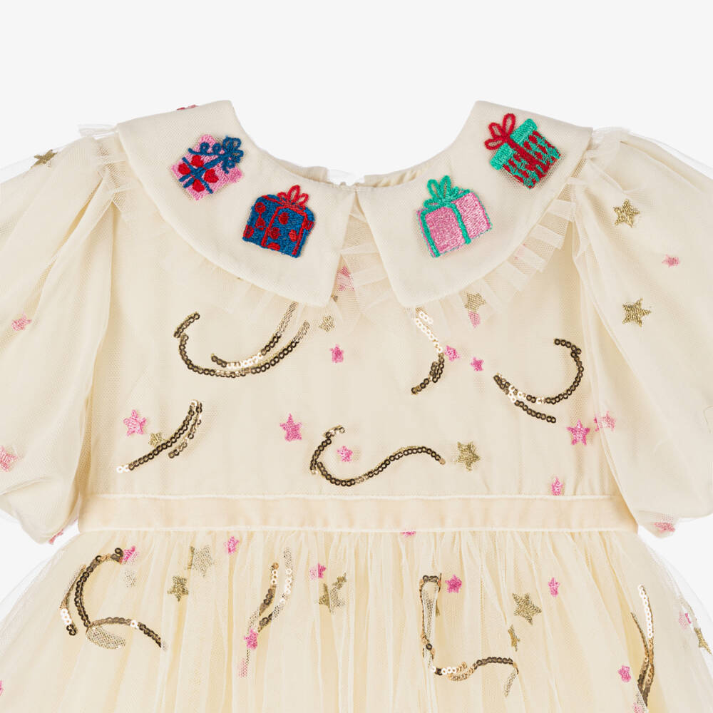 EIRENE-Girls Festive Ivory Sequin Dress | Childrensalon Outlet