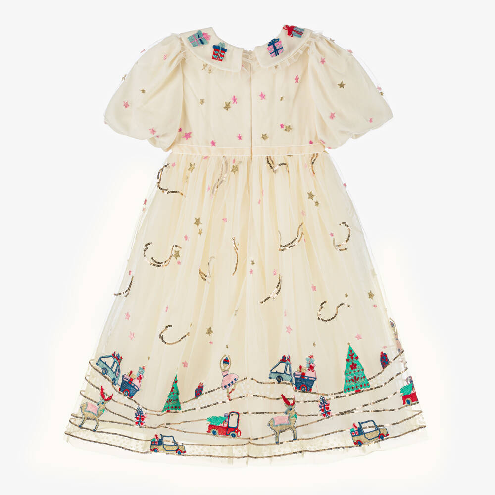 EIRENE-Girls Festive Ivory Sequin Dress | Childrensalon Outlet