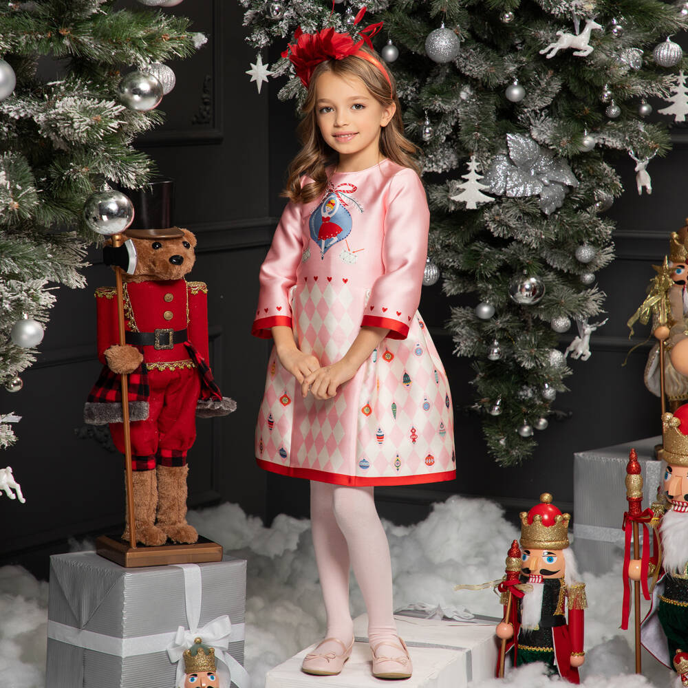EIRENE-Girls Festive Pink Satin Dress | Childrensalon Outlet