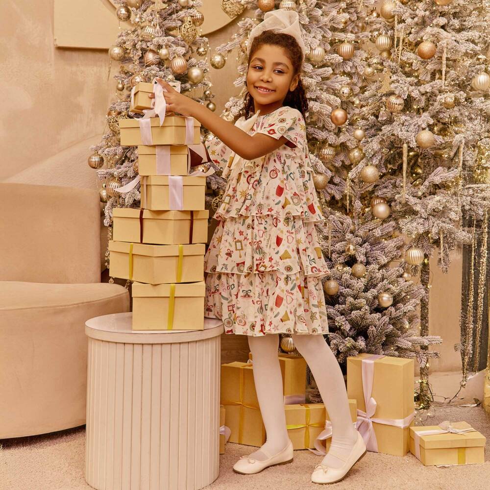 EIRENE-Girls Festive Print Ruffle Dress | Childrensalon Outlet