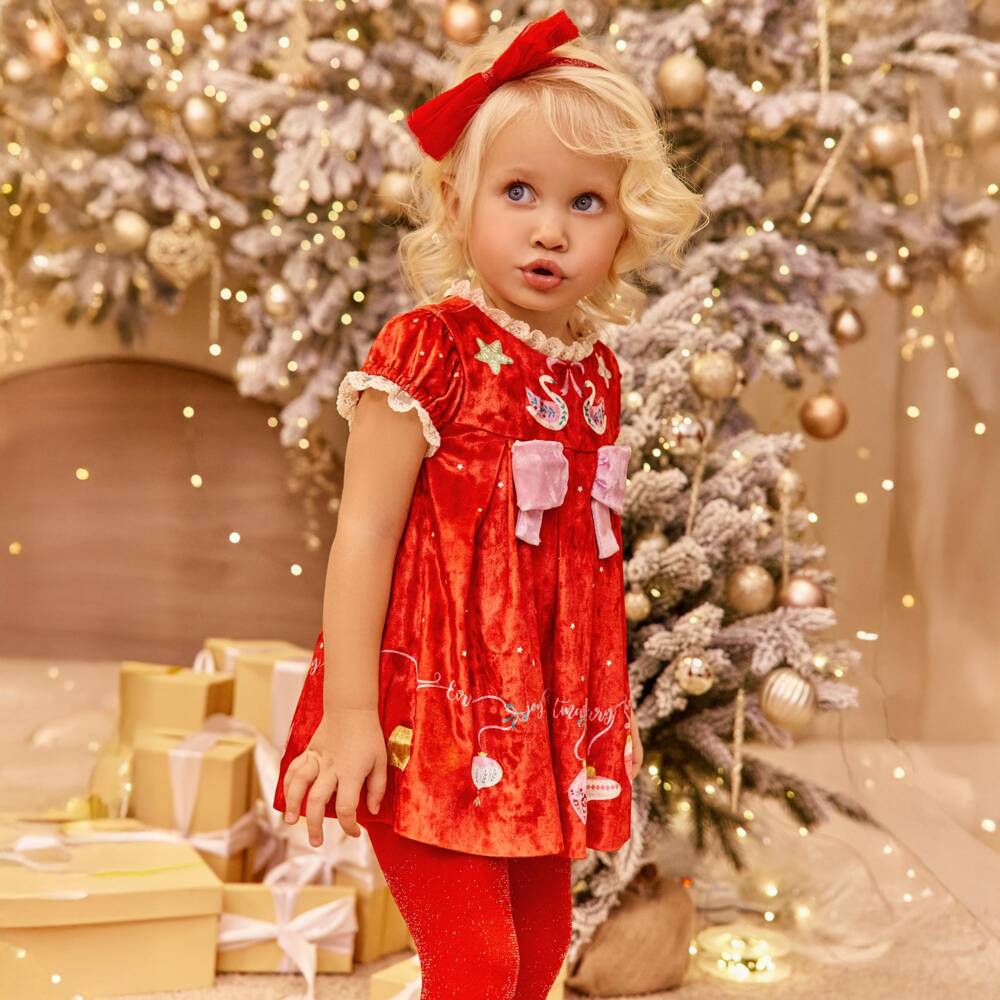 EIRENE-Girls Festive Swan Velvet Dress | Childrensalon Outlet