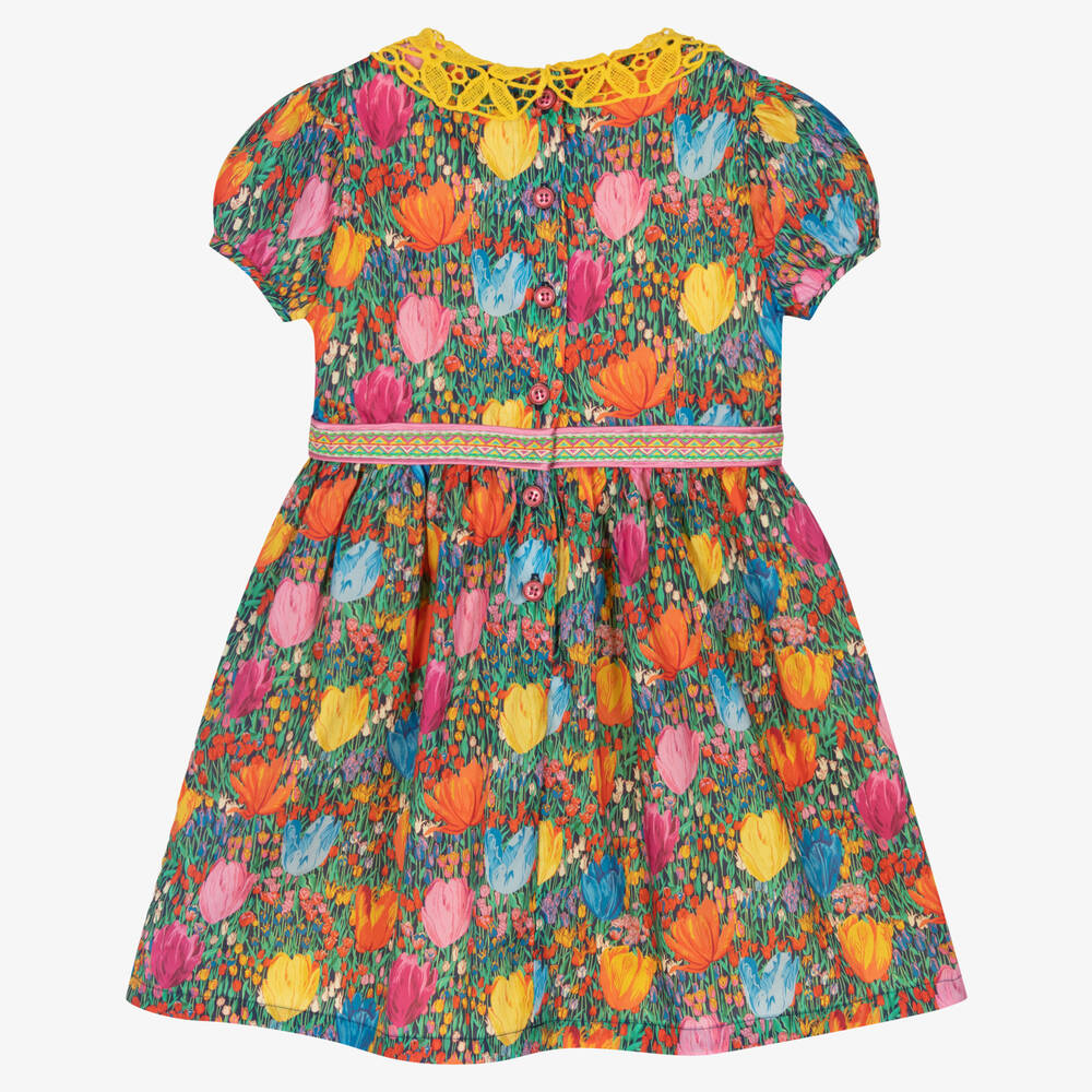 EIRENE-فستان مزين بياقة دانتيل قطن بطبعة ورود ملونة | Childrensalon Outlet
