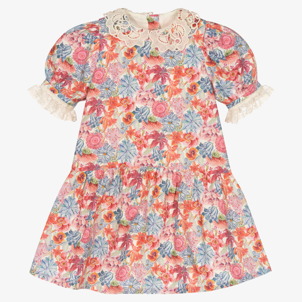 EIRENE - Girls Floral Print & Lace Collar Dress | Childrensalon Outlet