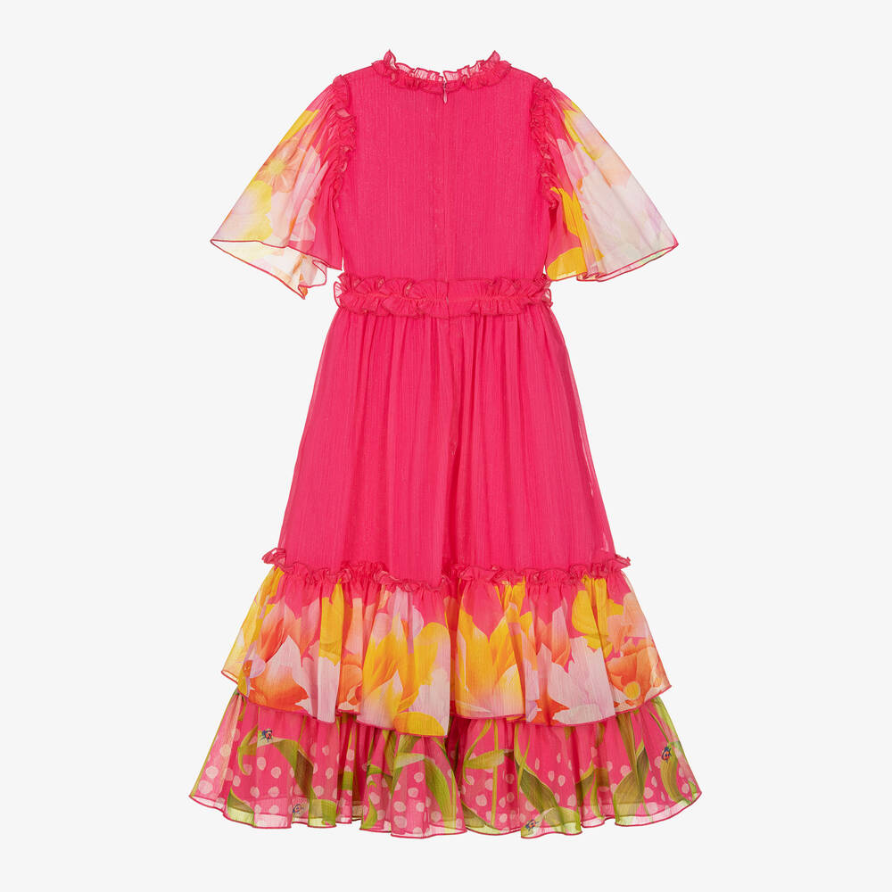 EIRENE-Girls Fuchsia Pink Floral Crêpe Chiffon Dress | Childrensalon Outlet