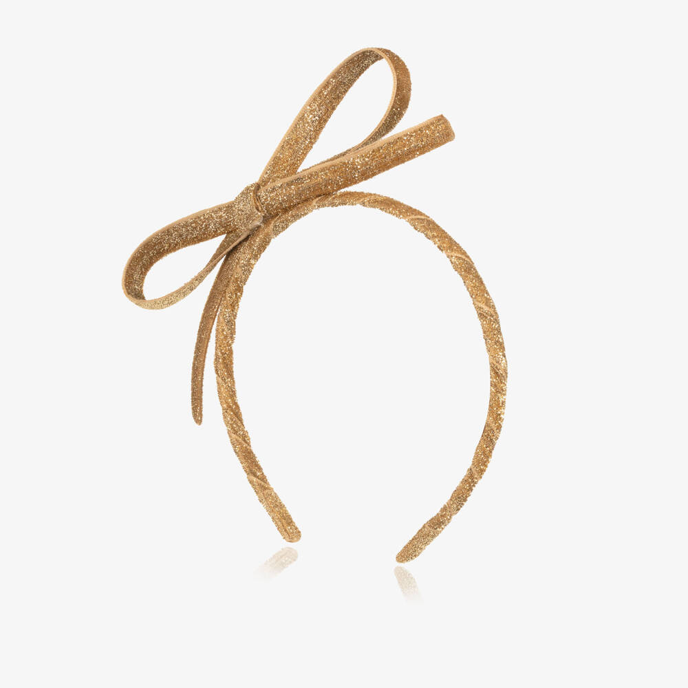 EIRENE-Girls Glittery Gold Bow Hairband | Childrensalon Outlet