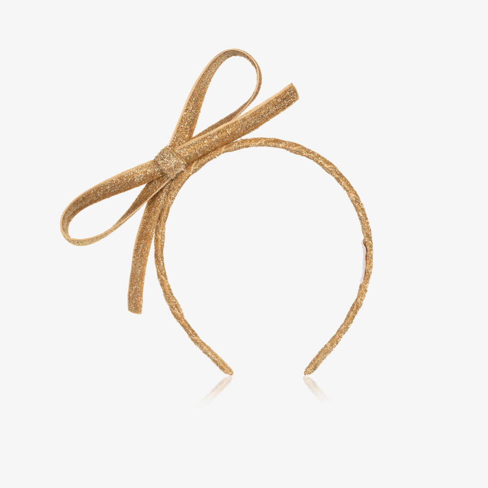 EIRENE-Girls Glittery Gold Bow Hairband | Childrensalon Outlet