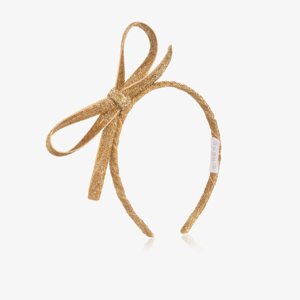 EIRENE-Girls Glittery Gold Bow Hairband | Childrensalon Outlet