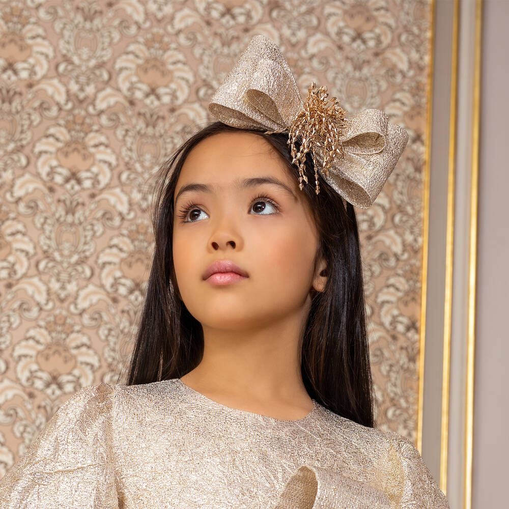 EIRENE-Girls Gold Sparkle Bow Hairband | Childrensalon Outlet