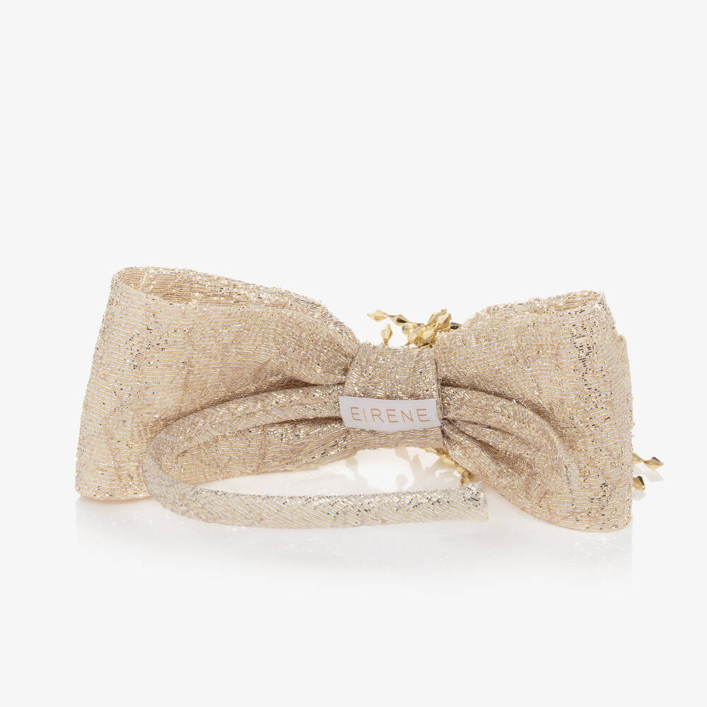 EIRENE-Girls Gold Sparkle Bow Hairband | Childrensalon Outlet
