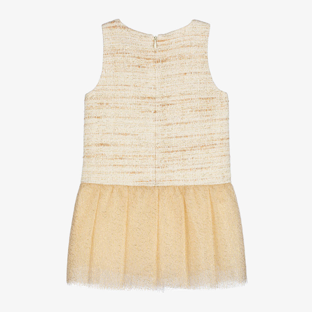 EIRENE-Girls Gold Tweed Tulle Gown | Childrensalon Outlet