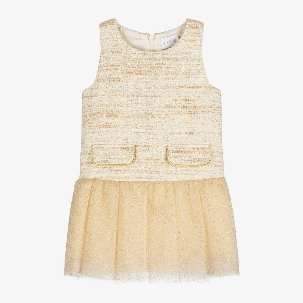EIRENE-Girls Gold Tweed Tulle Gown | Childrensalon Outlet