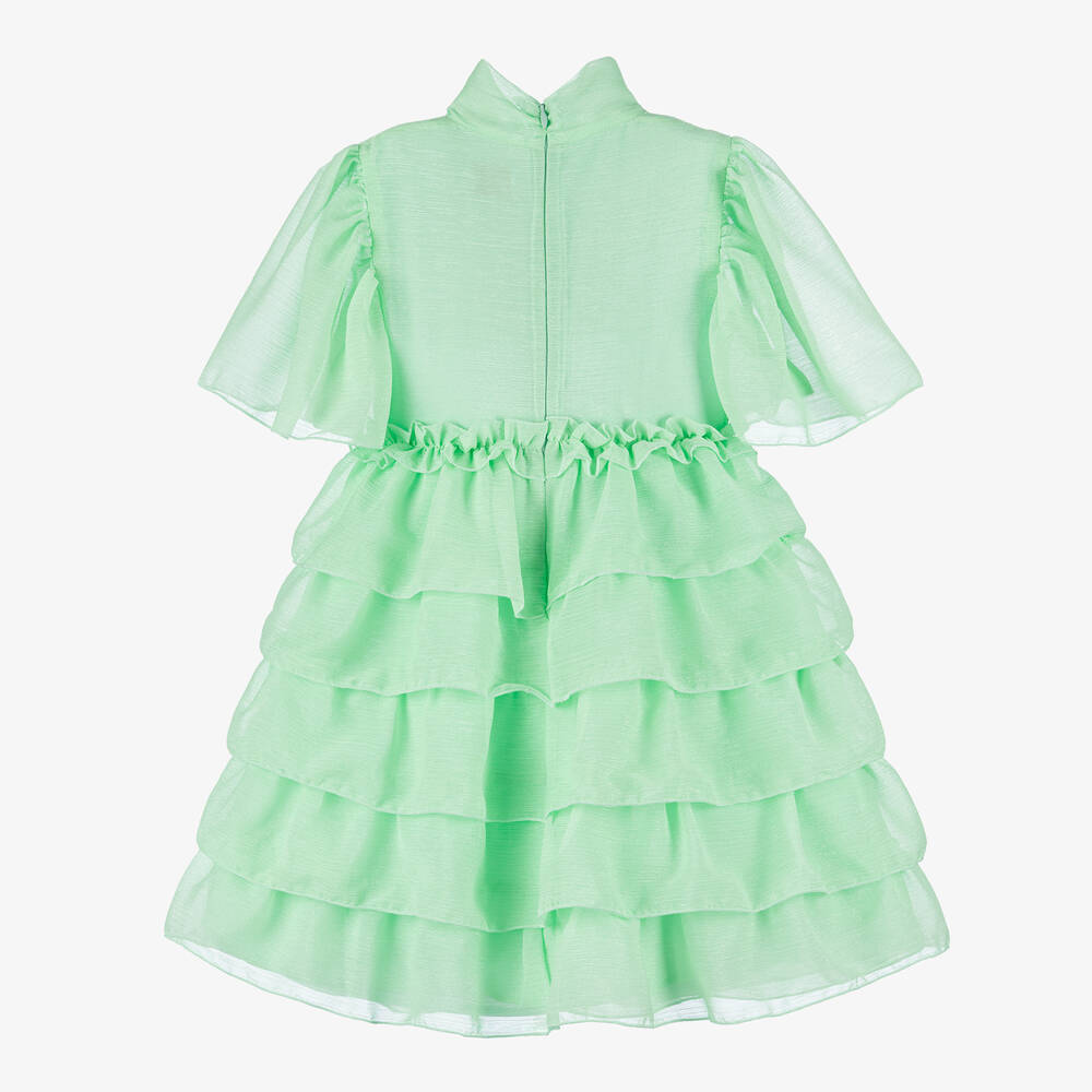 EIRENE-Girls Green Layered Glitter Dress | Childrensalon Outlet