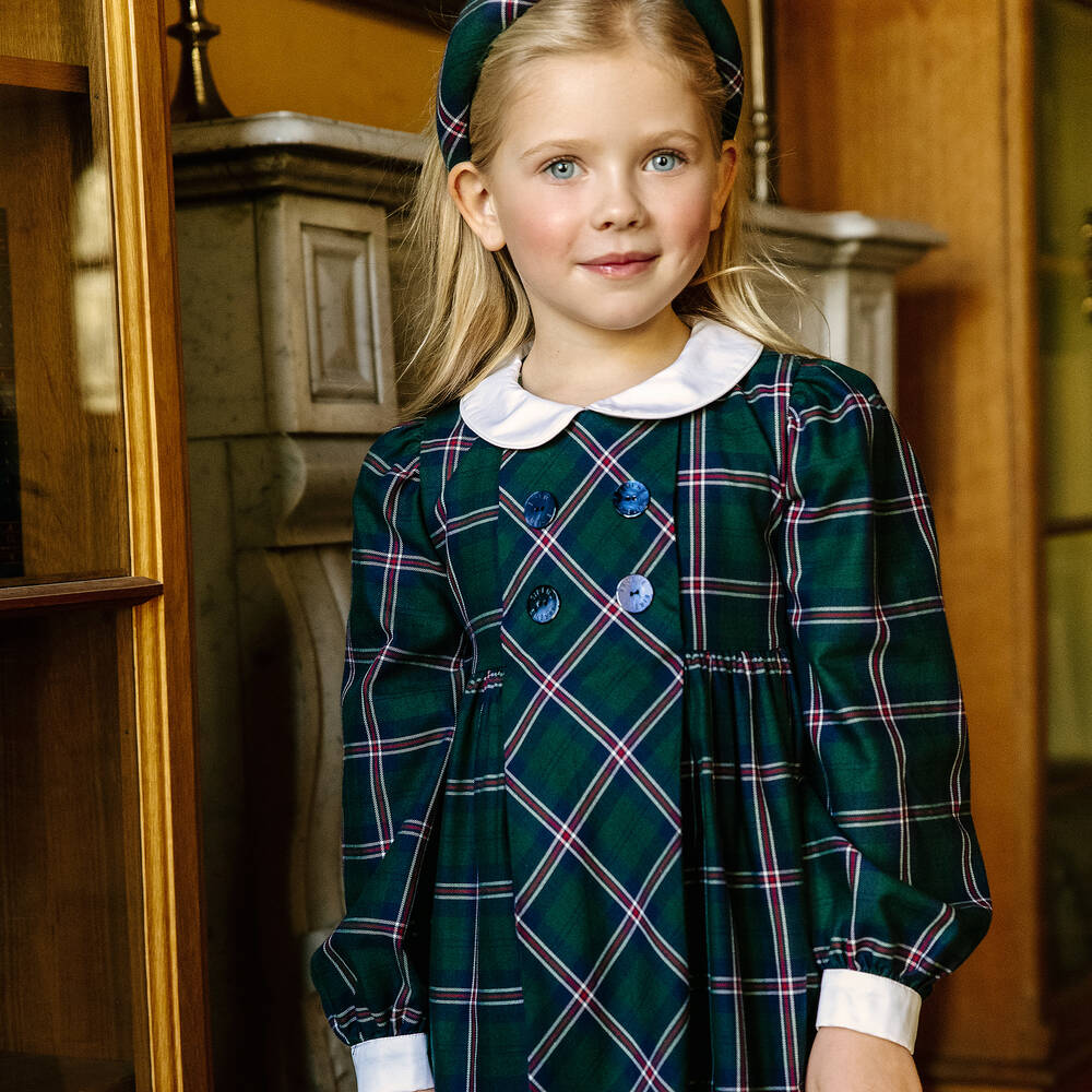 Girls green tartan dress store