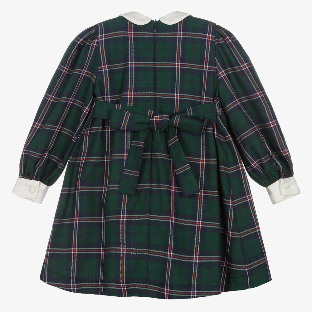 EIRENE-Girls Green & Navy Blue Tartan Dress  | Childrensalon Outlet