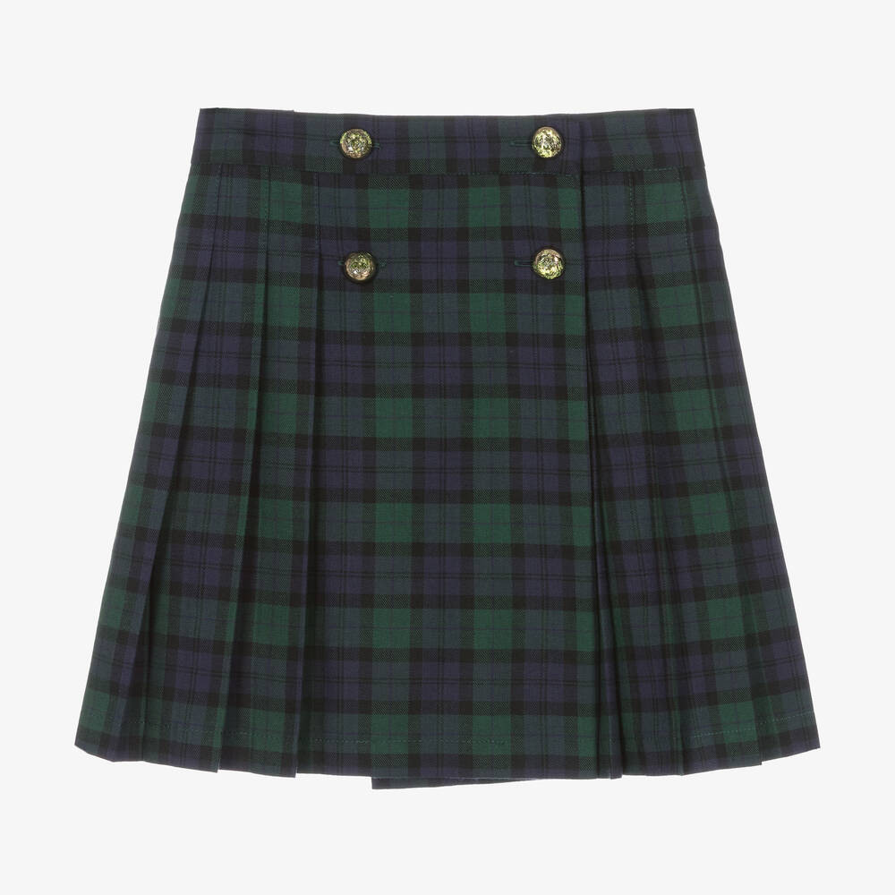 EIRENE - Girls Green & Navy Blue Tartan Skirt | Childrensalon