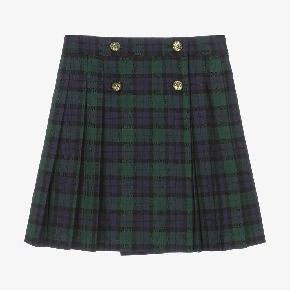 EIRENE-Girls Green & Navy Blue Tartan Skirt | Childrensalon Outlet