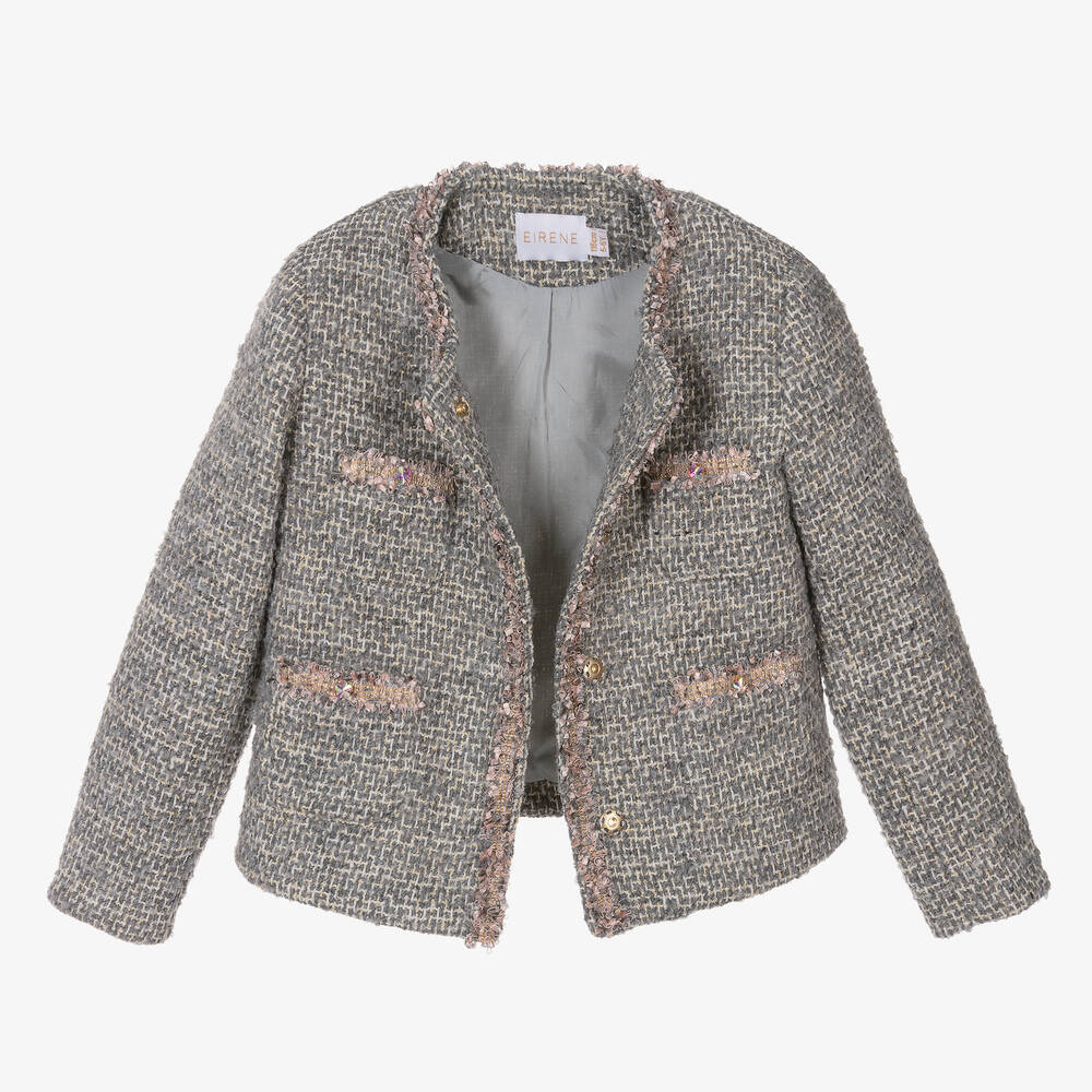EIRENE-Girls Grey Sparkle Tweed Shorts Set | Childrensalon Outlet