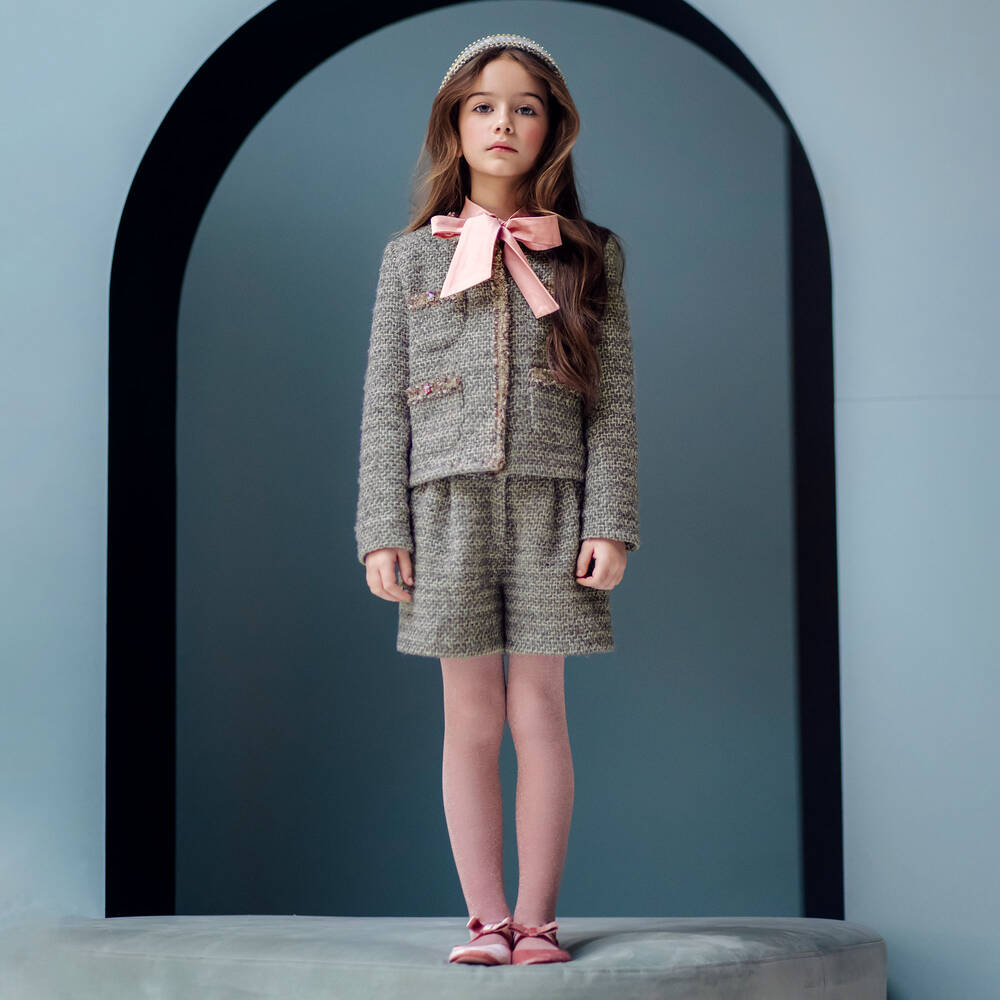 EIRENE-Girls Grey Sparkle Tweed Shorts Set | Childrensalon Outlet