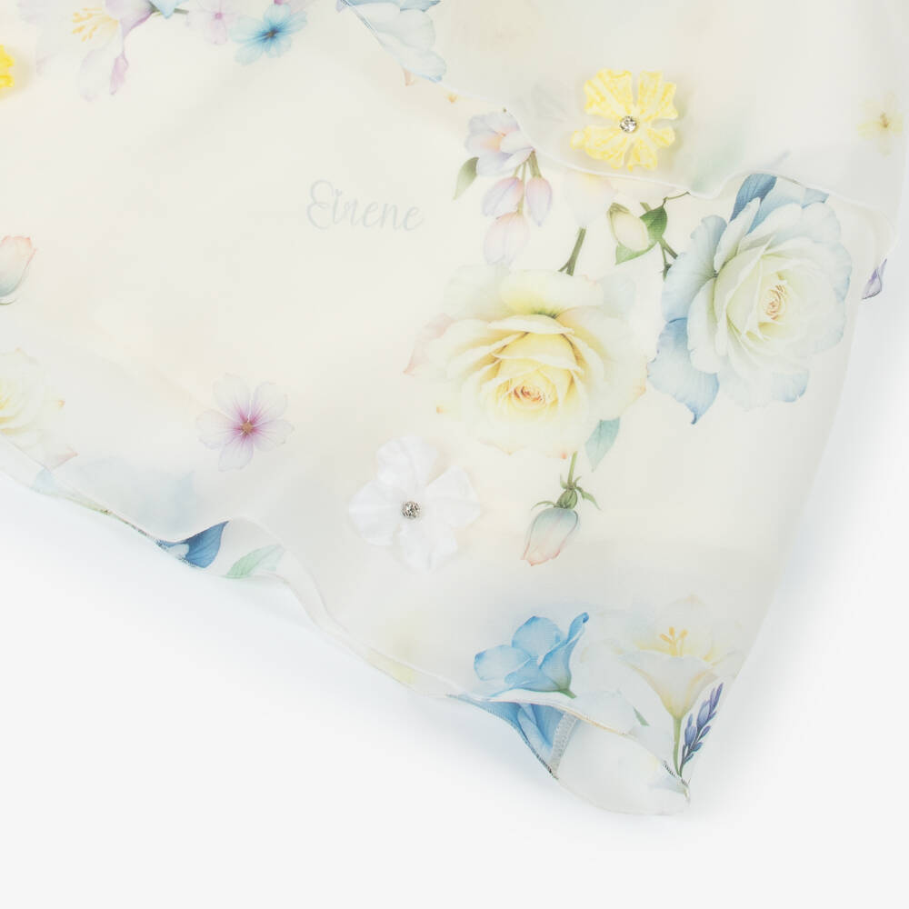 EIRENE-Girls Ivory & Blue Floral Print Organza Dress | Childrensalon Outlet