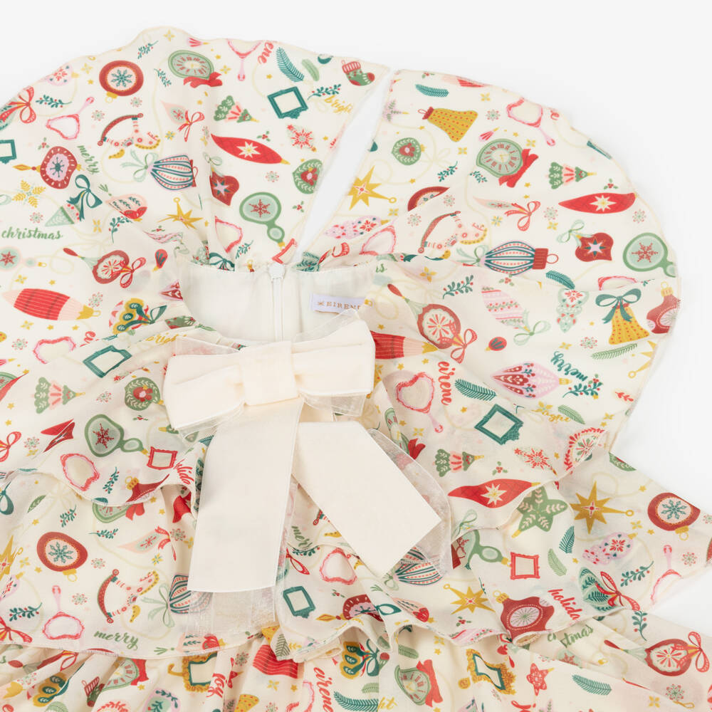 EIRENE-Girls Ivory Chiffon Bauble Print Tiered Dress | Childrensalon Outlet