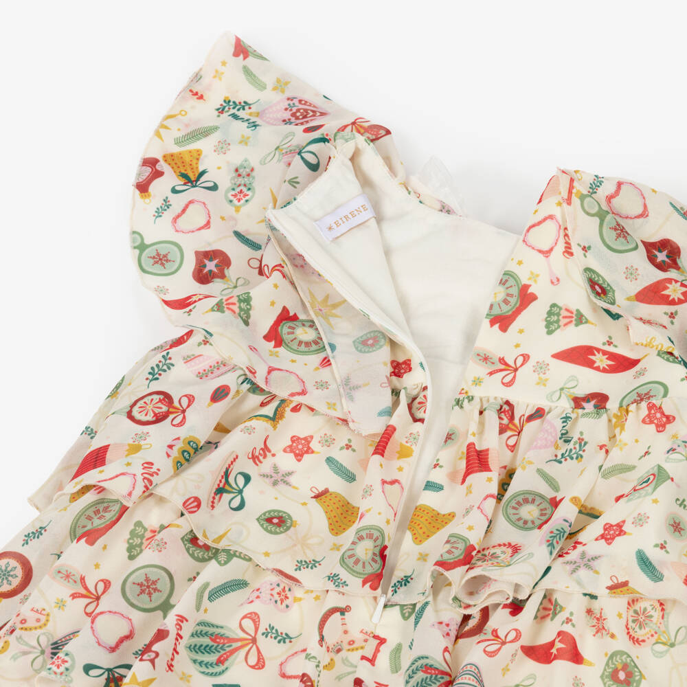 EIRENE-Girls Ivory Chiffon Bauble Print Tiered Dress | Childrensalon Outlet