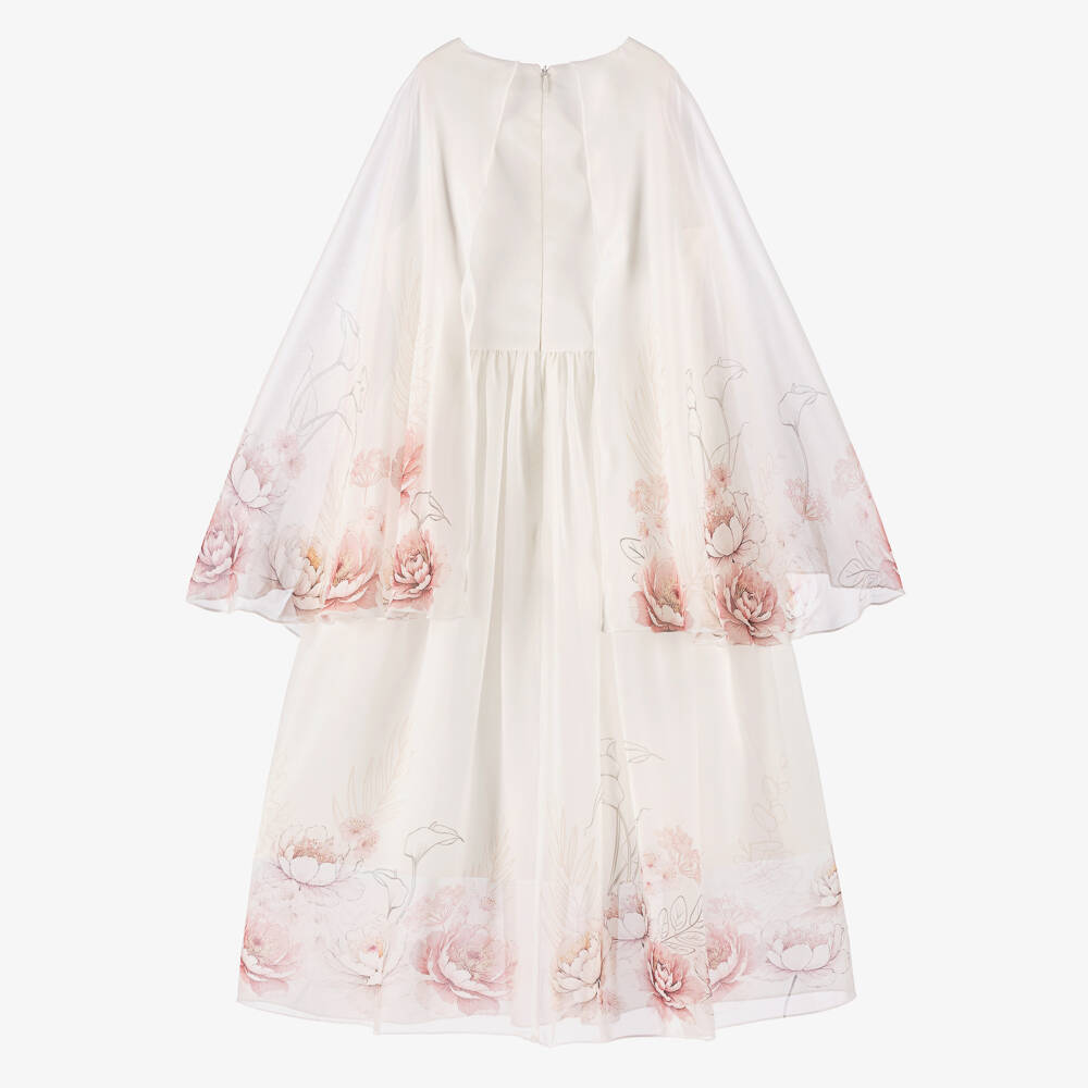 EIRENE-فستان ماكسي شيفون عاجي مزين بالورود للبنات | Childrensalon Outlet