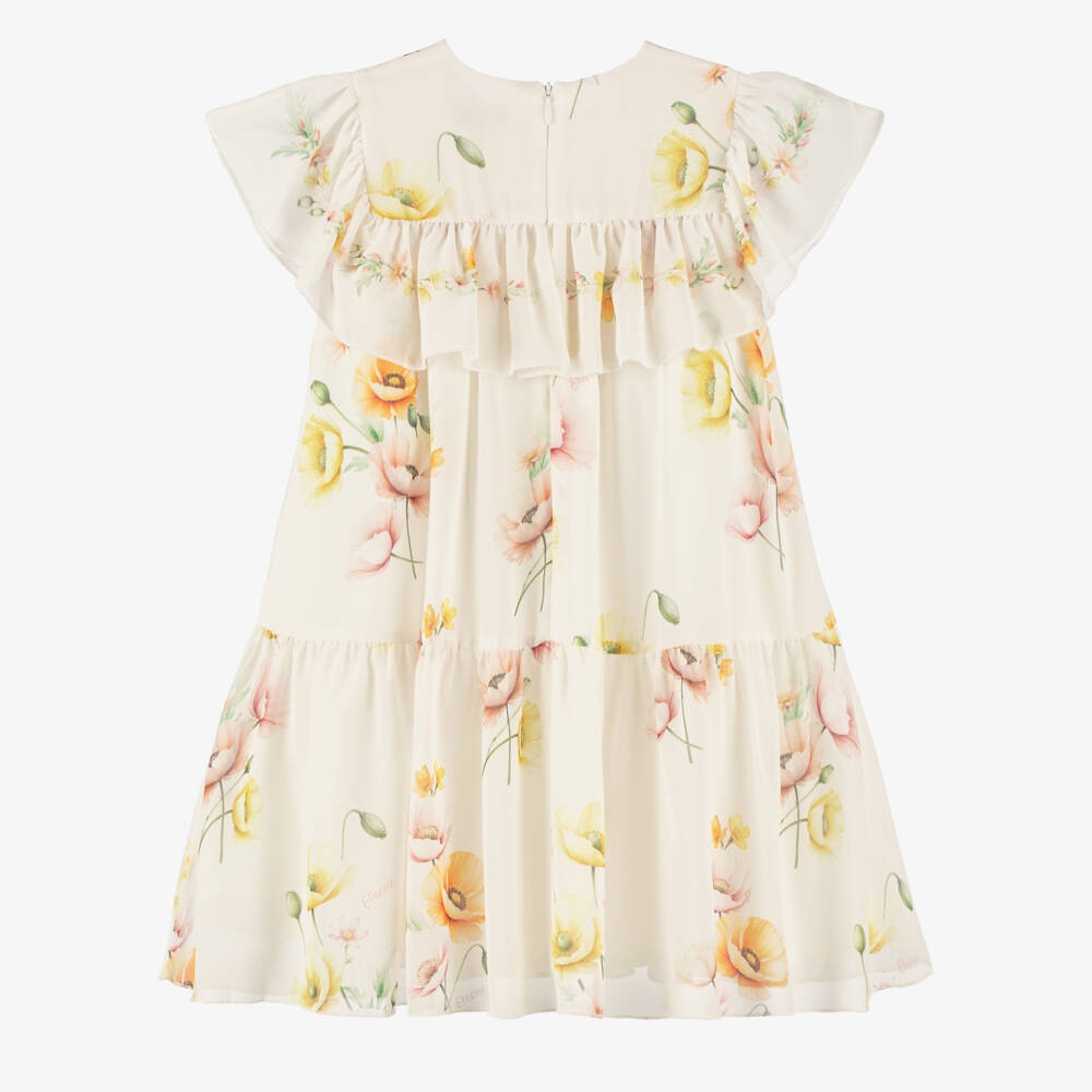 EIRENE-Girls Ivory Chiffon Floral Print Ruffle Dress | Childrensalon Outlet
