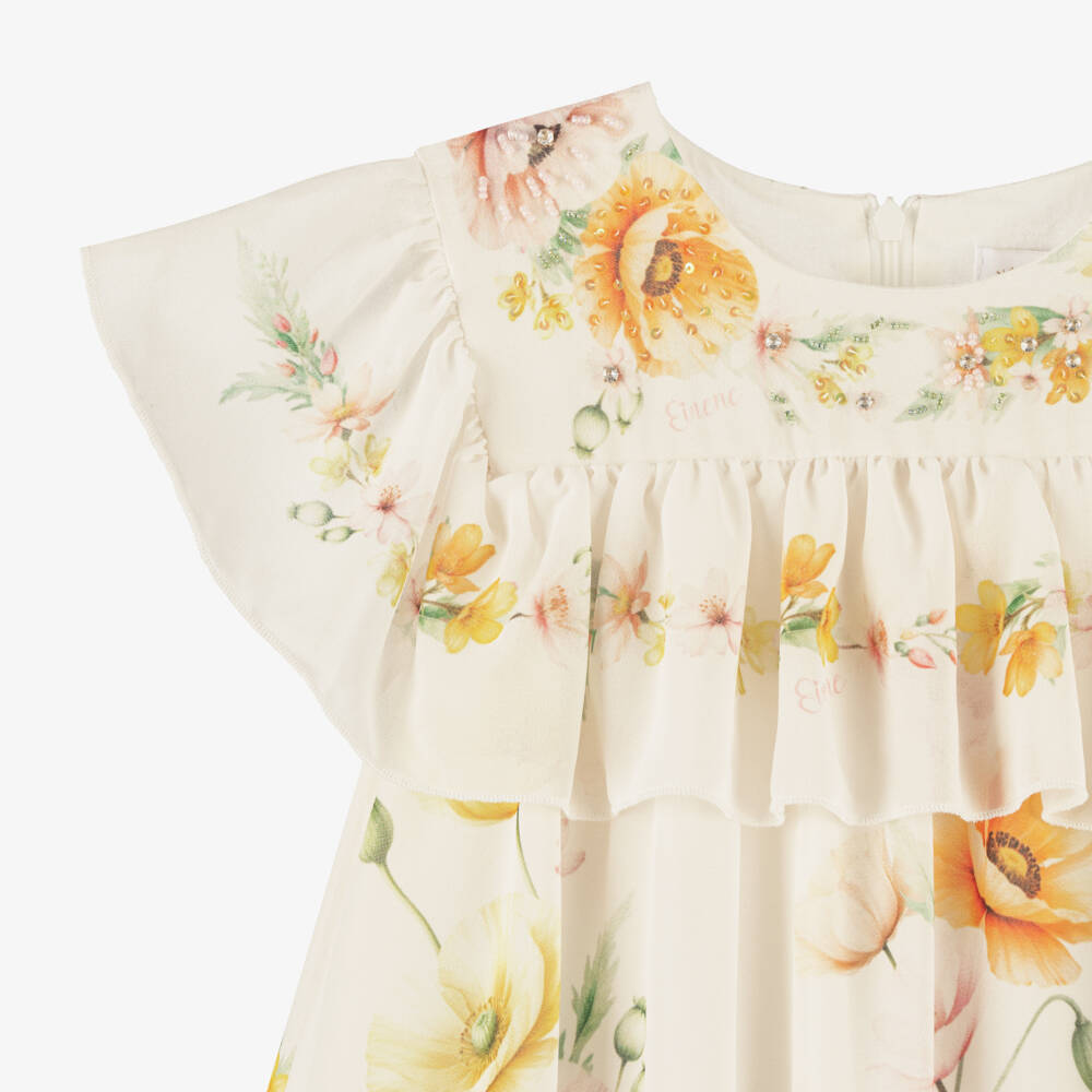 EIRENE-Girls Ivory Chiffon Floral Print Ruffle Dress | Childrensalon Outlet