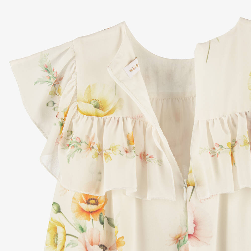 EIRENE-Girls Ivory Chiffon Floral Print Ruffle Dress | Childrensalon Outlet