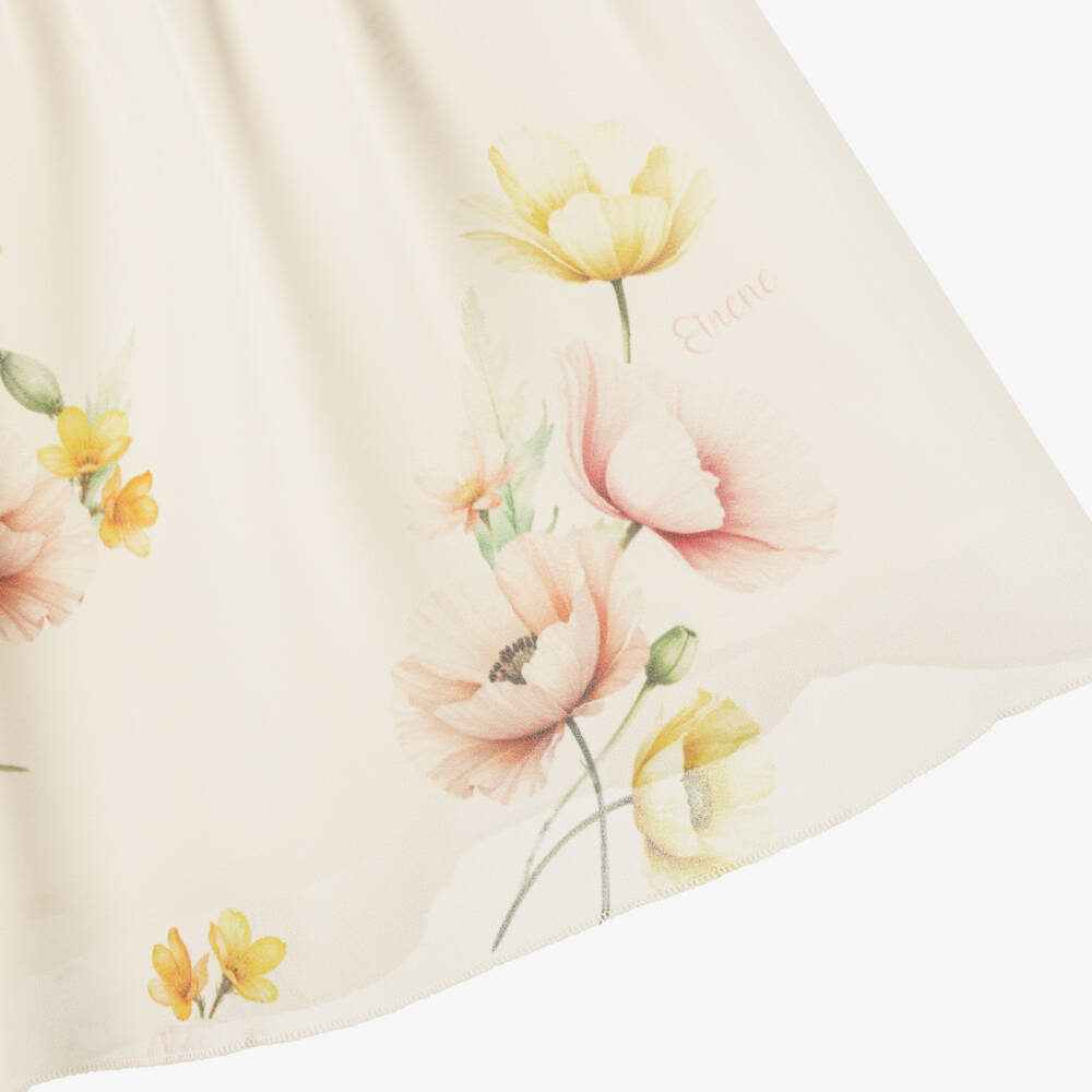 EIRENE-Girls Ivory Chiffon Floral Print Ruffle Dress | Childrensalon Outlet