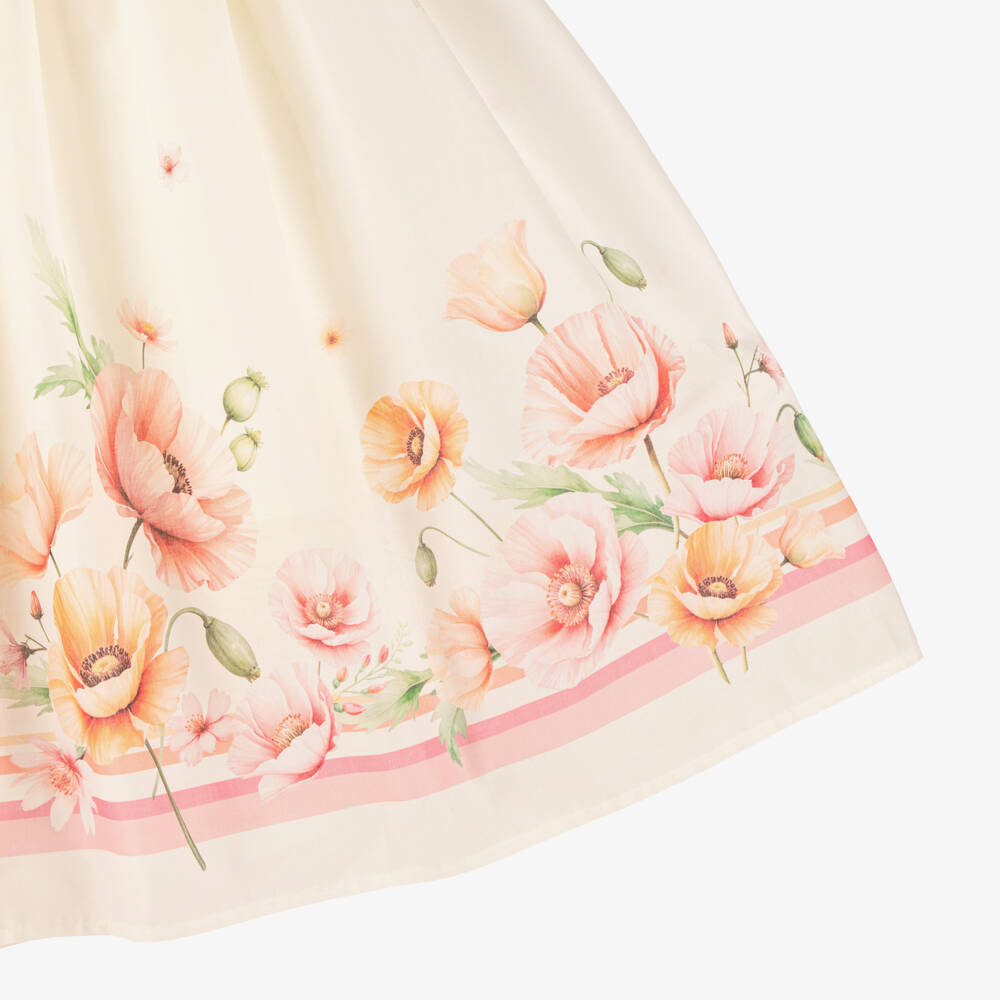 EIRENE-Girls Ivory Cotton Floral Print Dress | Childrensalon Outlet