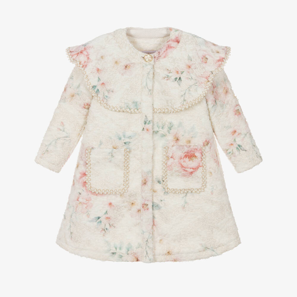 EIRENE-Girls Ivory Floral Cape Collar Coat | Childrensalon Outlet