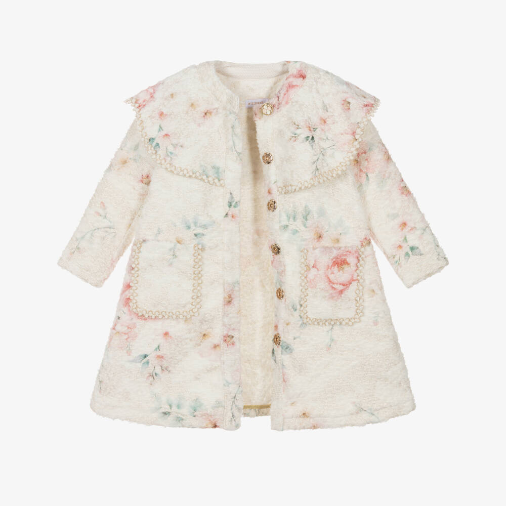 EIRENE-Girls Ivory Floral Cape Collar Coat | Childrensalon Outlet