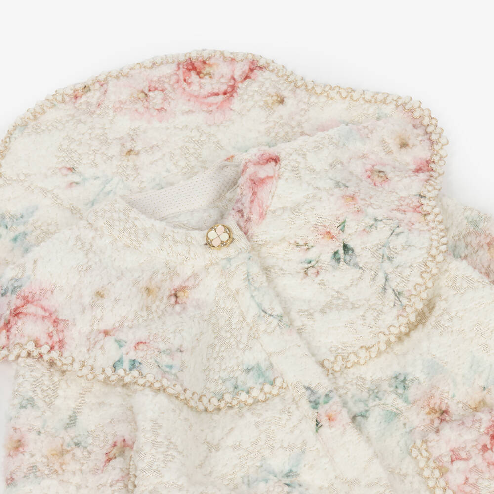 EIRENE-Girls Ivory Floral Cape Collar Coat | Childrensalon Outlet