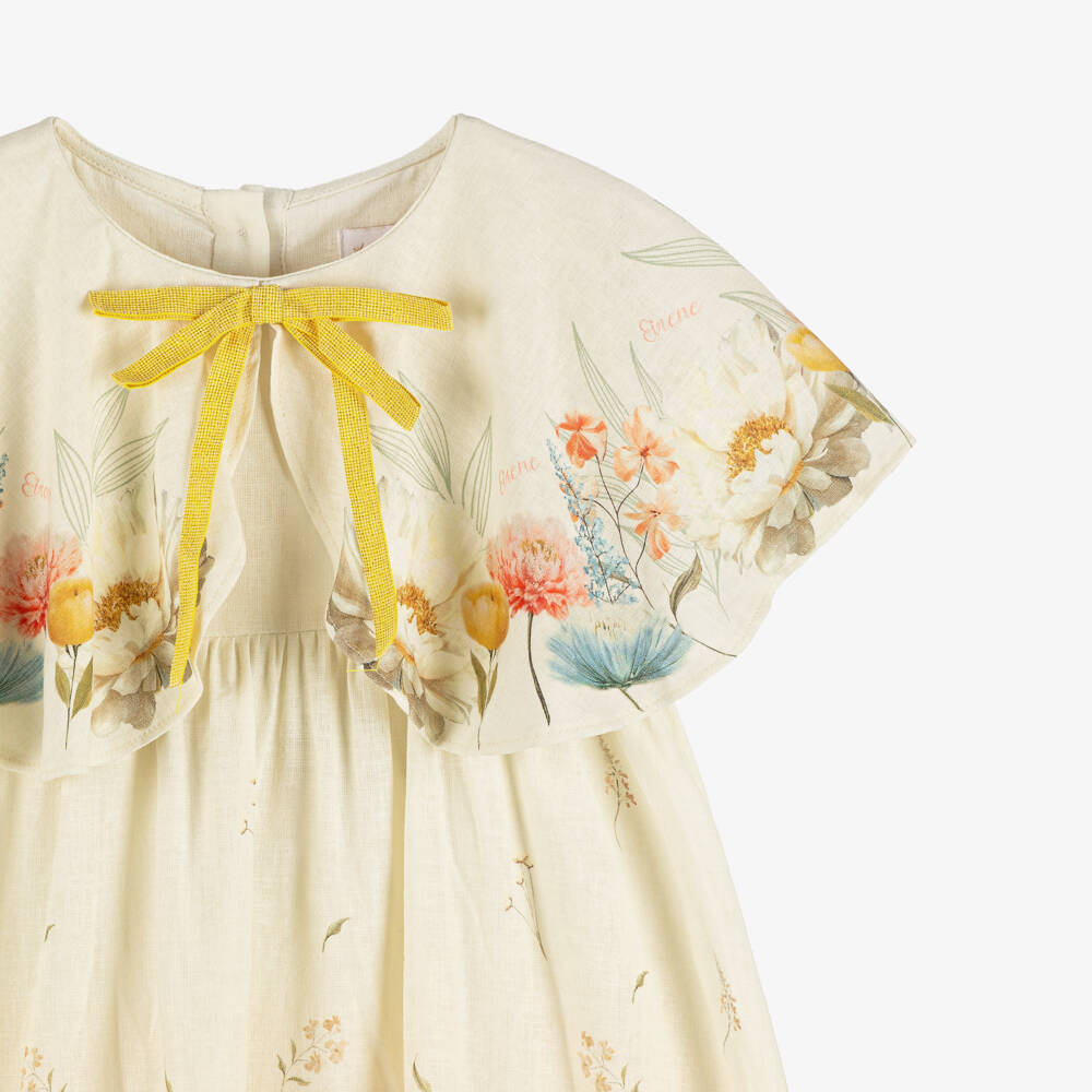 EIRENE-Girls Ivory Floral Cape Collar Dress | Childrensalon Outlet