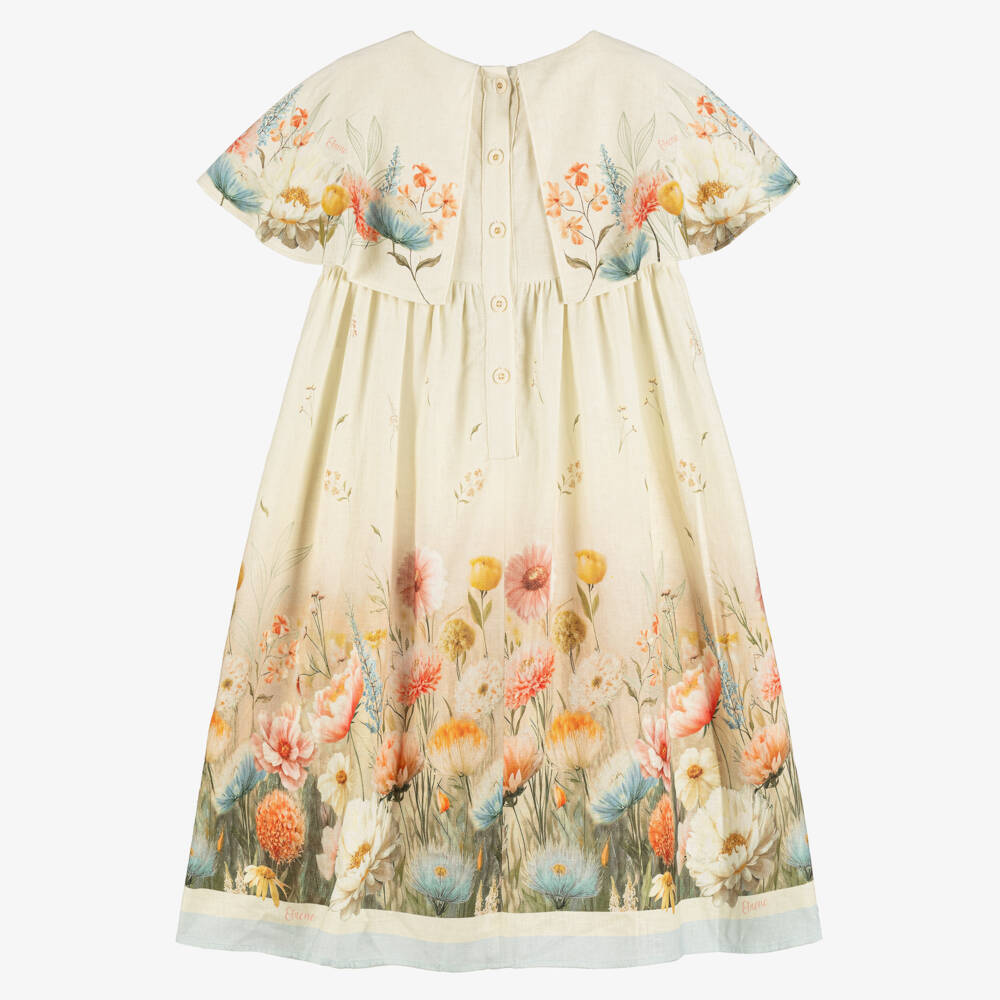 EIRENE-Girls Ivory Floral Cape Collar Dress | Childrensalon Outlet