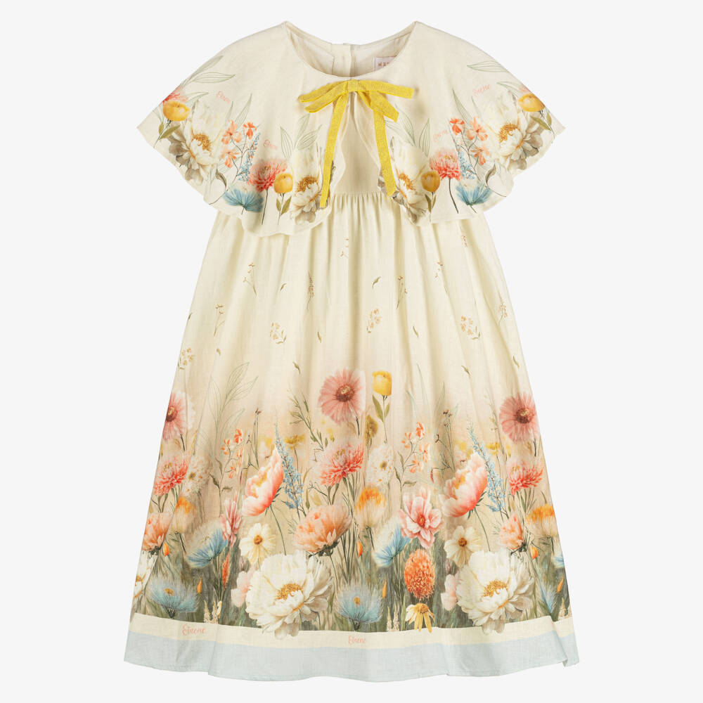 EIRENE-Girls Ivory Floral Cape Collar Dress | Childrensalon Outlet