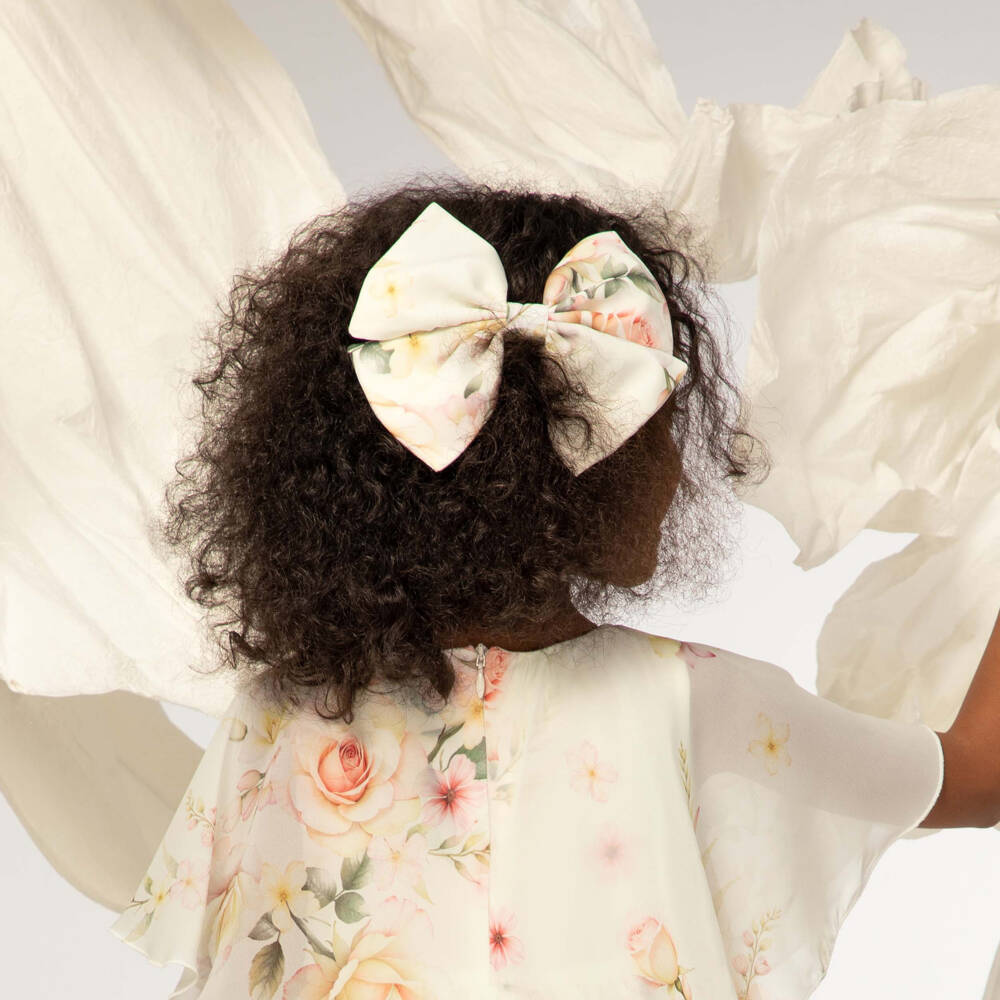 EIRENE-Girls Ivory Floral Pattern Bow Hair Clip | Childrensalon Outlet