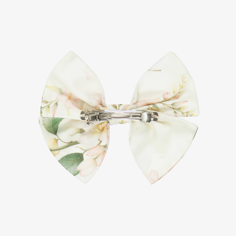 EIRENE-Girls Ivory Floral Pattern Bow Hair Clip | Childrensalon Outlet