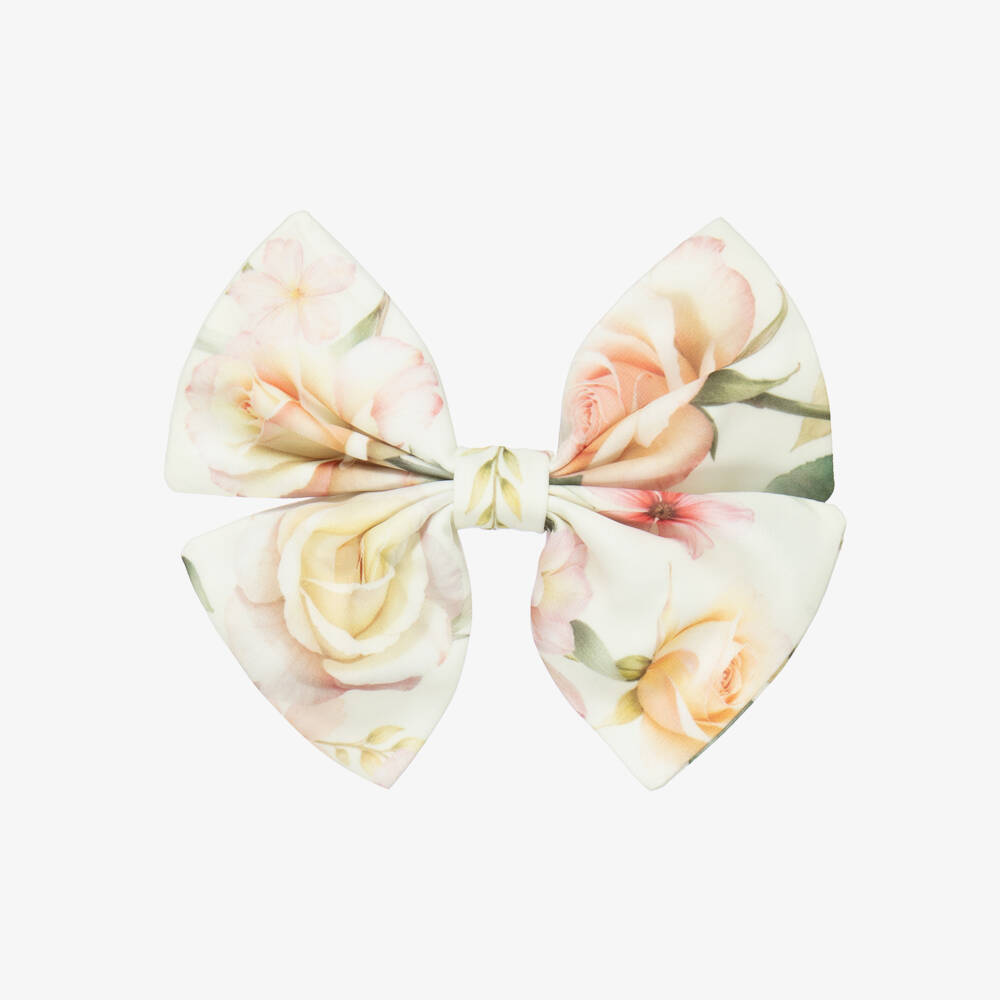 EIRENE-Girls Ivory Floral Pattern Bow Hair Clip | Childrensalon Outlet