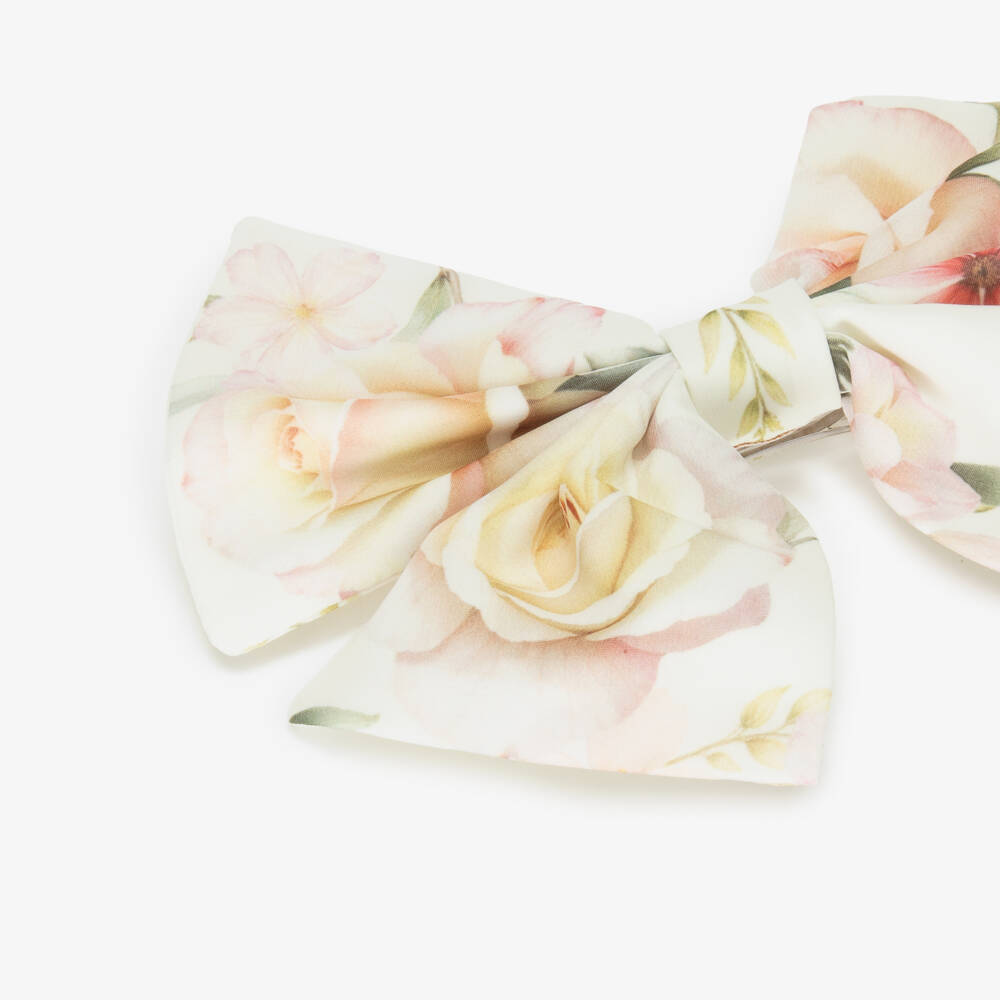 EIRENE-Girls Ivory Floral Pattern Bow Hair Clip | Childrensalon Outlet