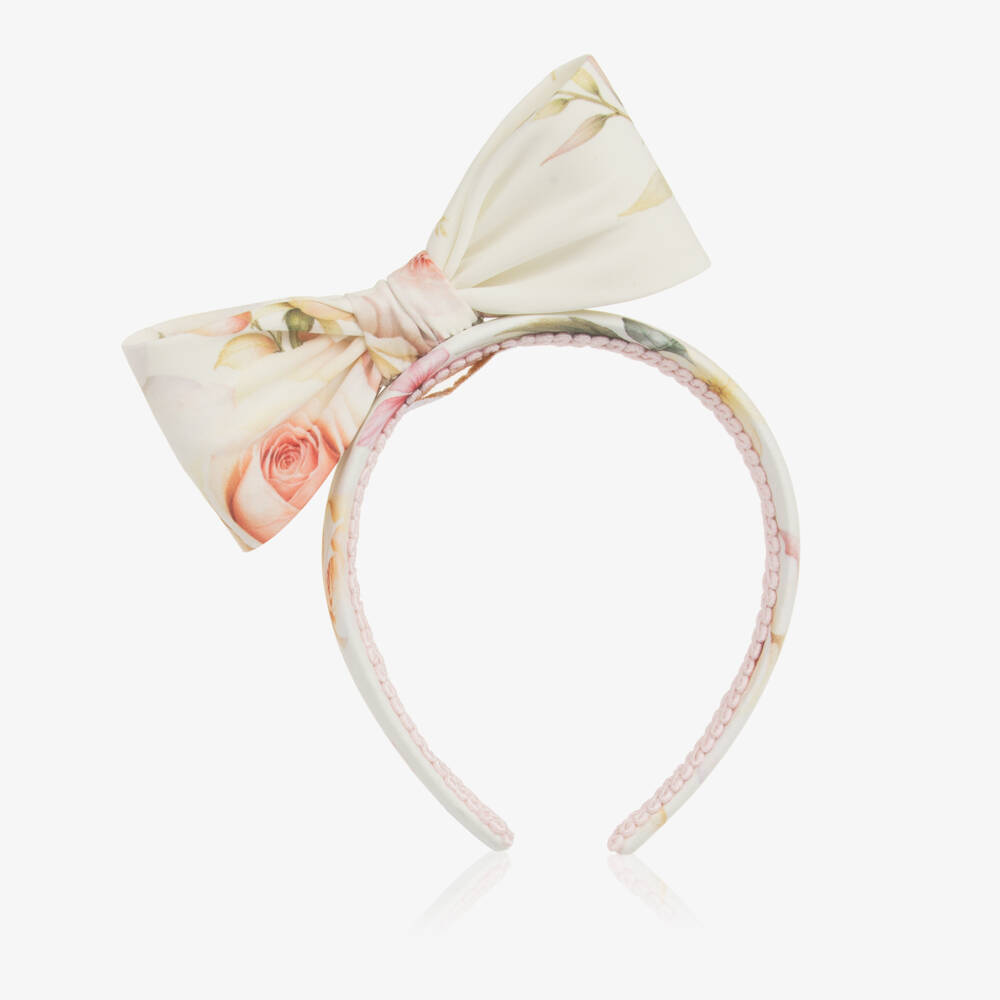 EIRENE-Girls Ivory Floral Patterned Bow Hairband | Childrensalon Outlet