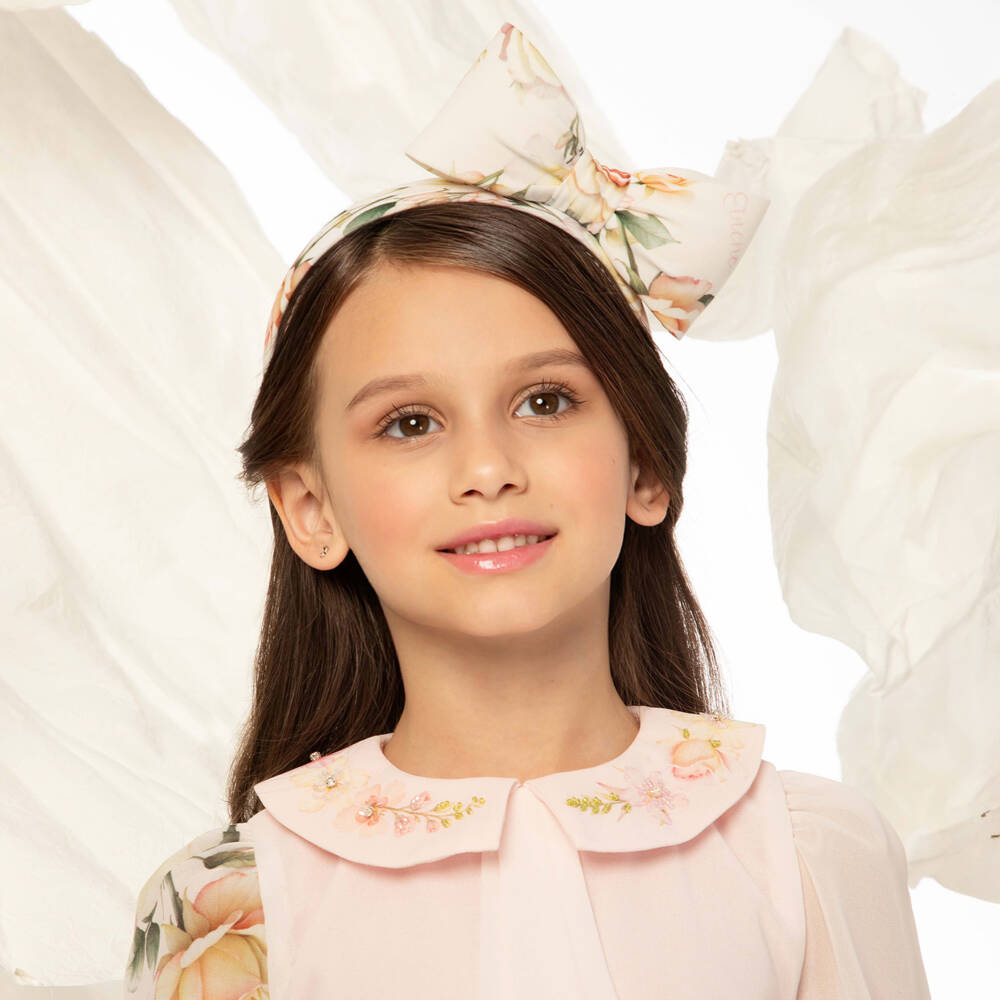 EIRENE-Girls Ivory Floral Patterned Bow Hairband | Childrensalon Outlet